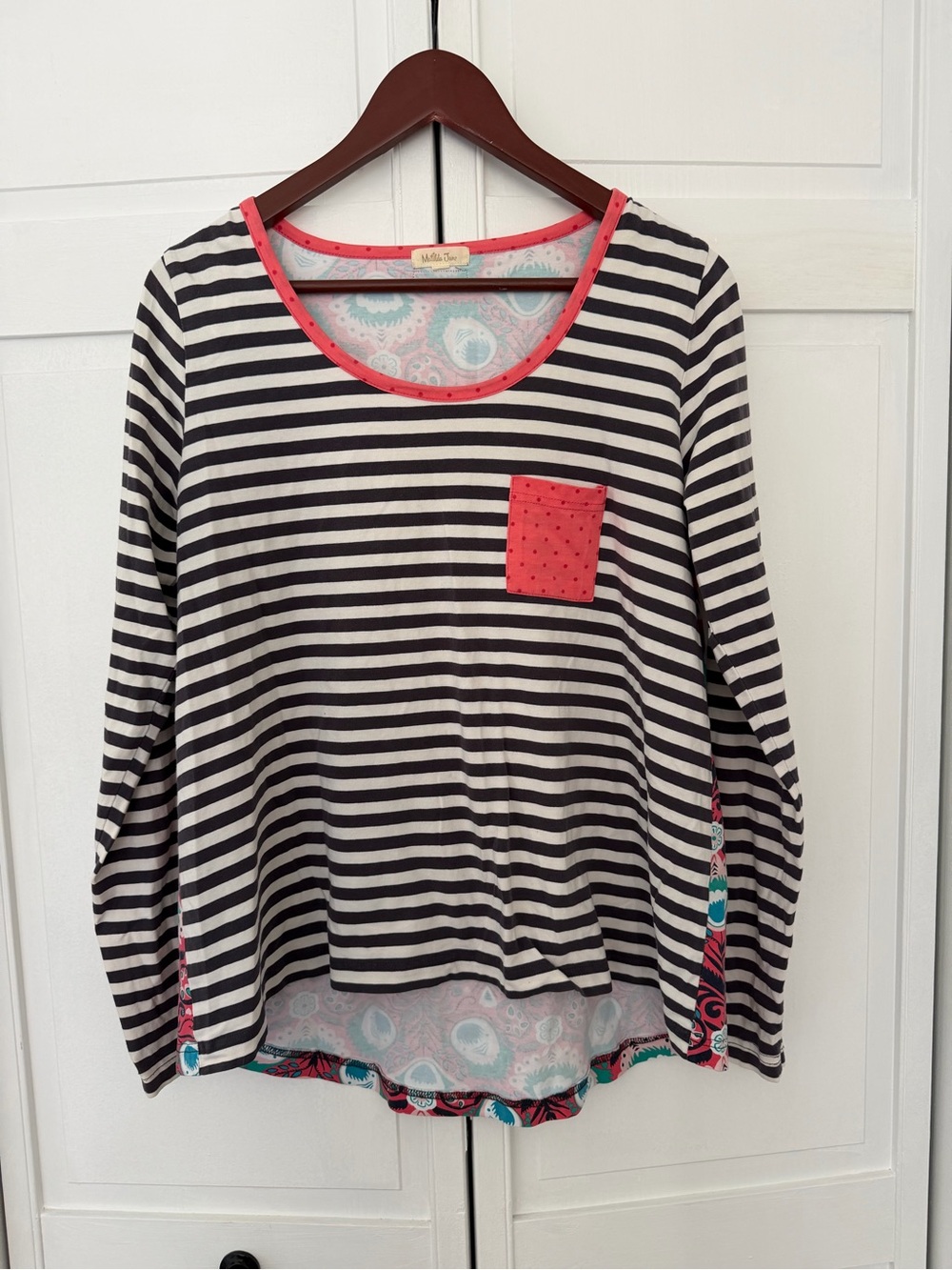 Matilda Jane Black & White Striped Long Sleeve Tee with Coral Accent